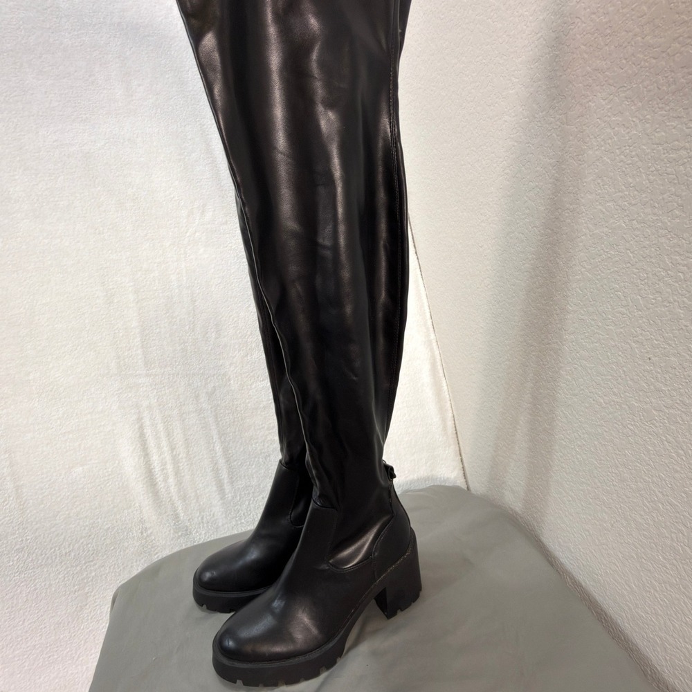 Zara Over The Knee Boots Womens 41 (US 10) Black Platform Lug Sole Edgy Goth